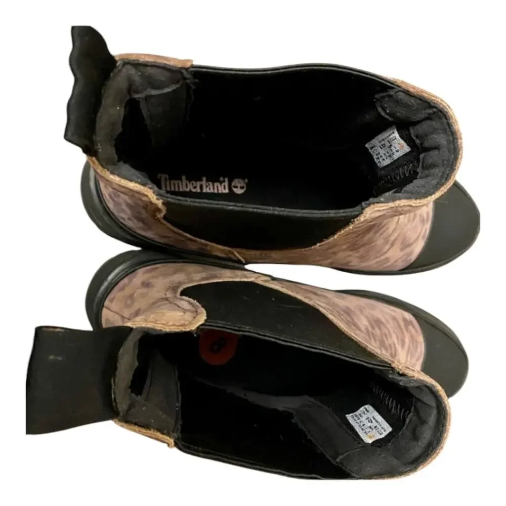 Timberland Kori‎ Chelsea Boots Leopard Print Leather Lug Sole Ankle Booties
